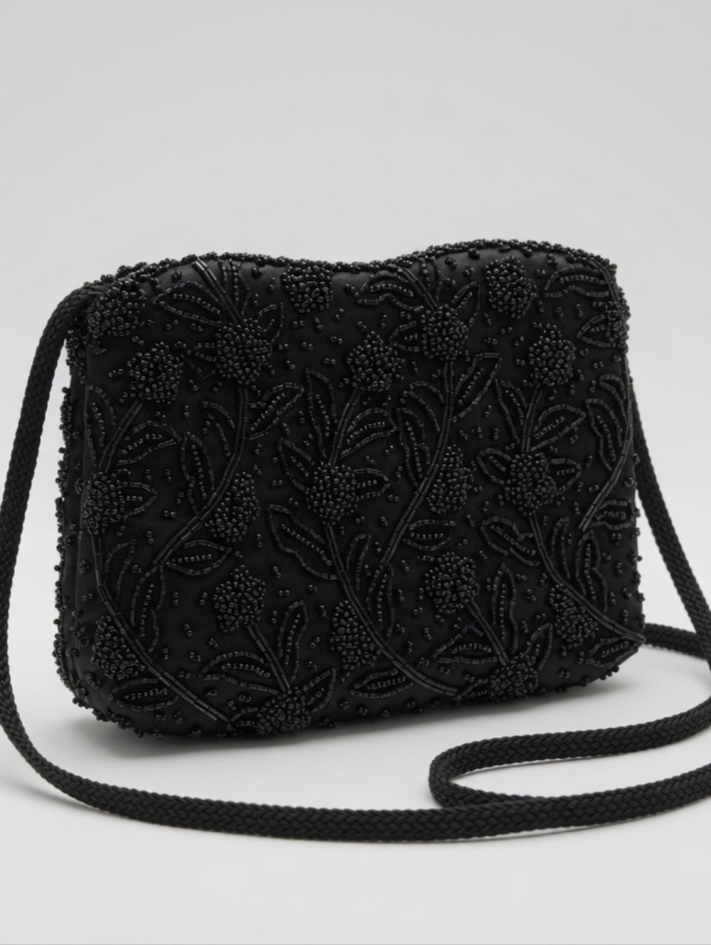 Vintage La Regale Black Beaded Crossbody Evening Bag 8"x5"